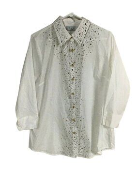 Joan Rivers Womens Medium White Studded Embellished Tunic Shirt